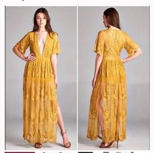 NWT honey punch lace maxi with romper shorts